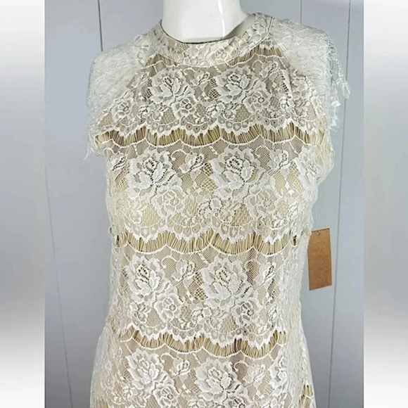 NWT Just Found Lined Laced Dress Tan Sleeveless Zip Back A-Line formal - Picture 2 of 8